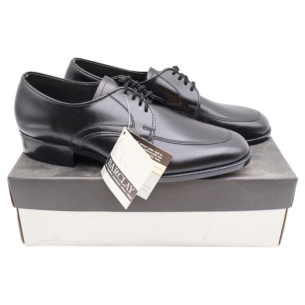 Barclay Oxford Dress Shoes Mens 10.5 D Vintage Black Leather USA Made Deadstock